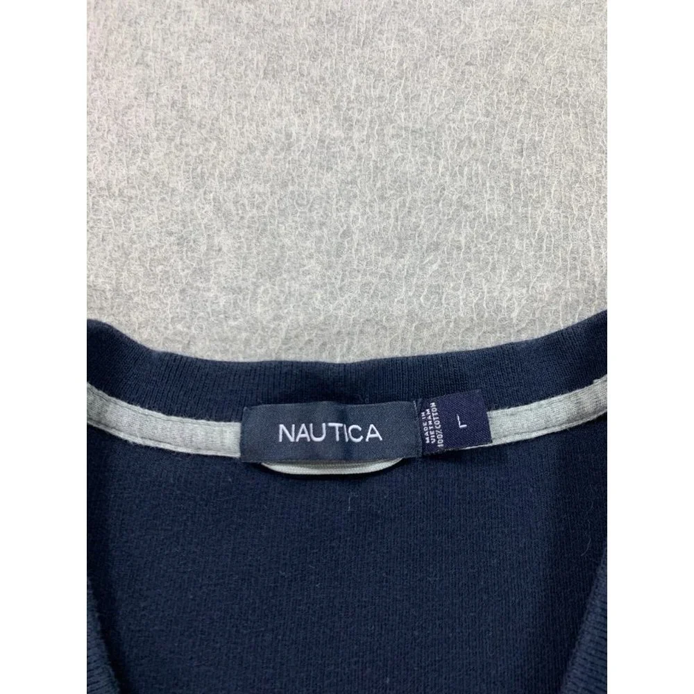 Nautica 100% Cotton V-Neck Midweight Sweater‎ (Men's Large) Blue